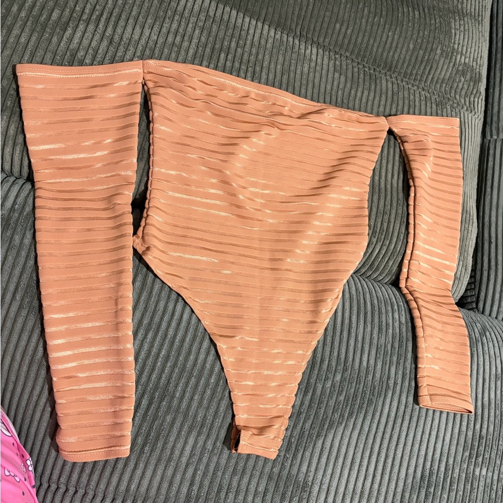 PrettyLittleThing Tan Off-Shoulder Bodysuit